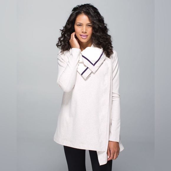 Lululemon Athletica Savasana heathered dune cowl funnel neck wrap jacket Sz 6 - Picture 2 of 4